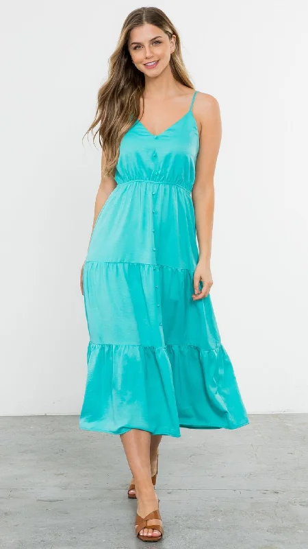 Button Up Tiered Maxi - Aqua