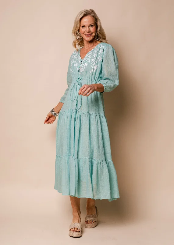 Danica Linen Dress in Aqua Mist