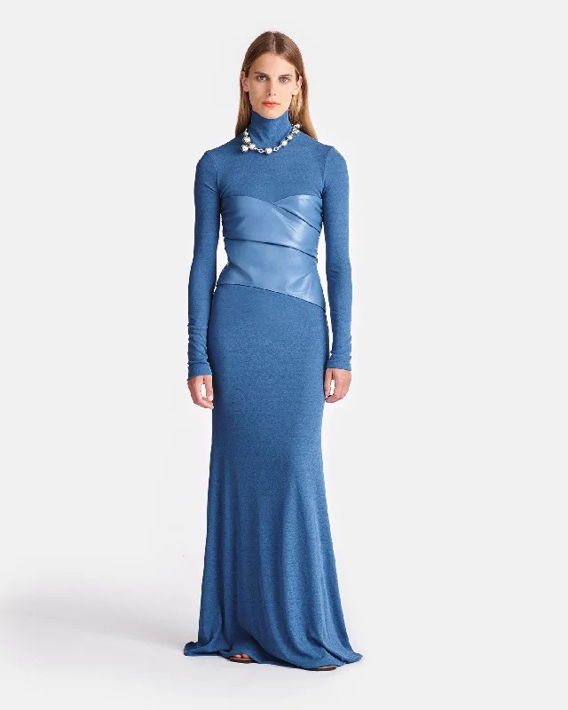 Amabel - Mesh Jersey And Okobor™ Alt-Leather Maxi Dress - Blue