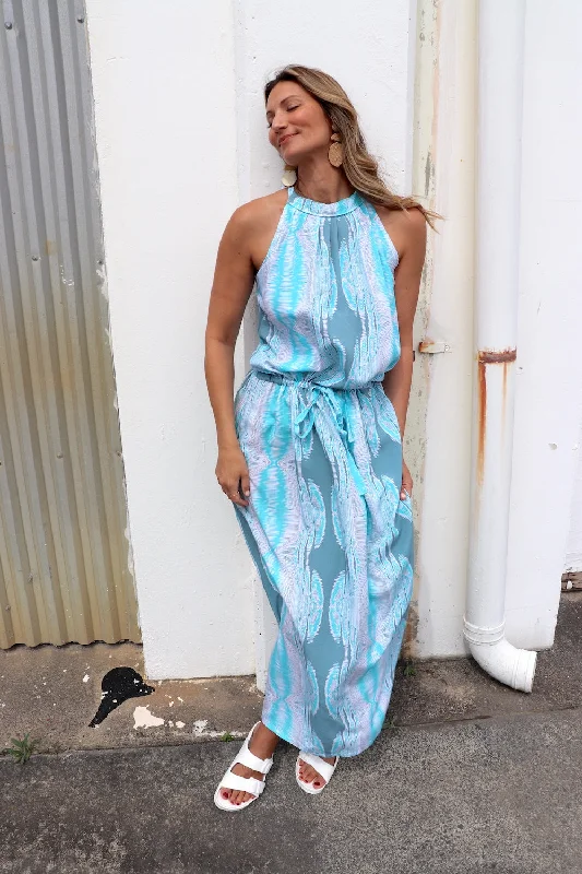 Off To Hawaii Halter Maxi Dress in Heartbeat Aqua