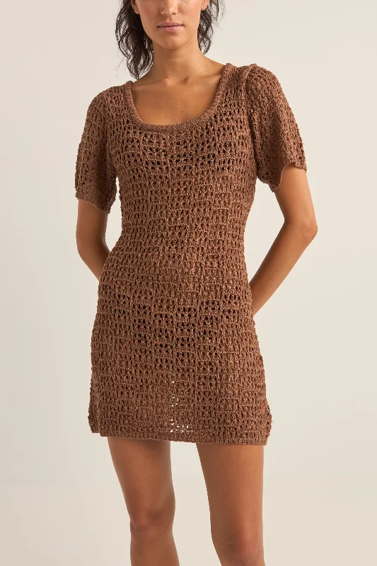 Venice Knit Mini Dress Chocolate