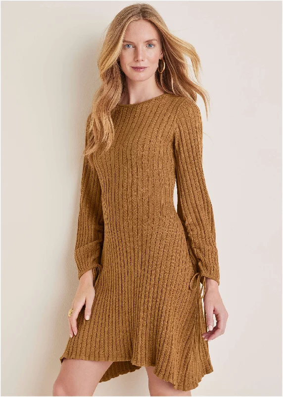 Tie Detail Mini Sweater Dress - Hazelnut