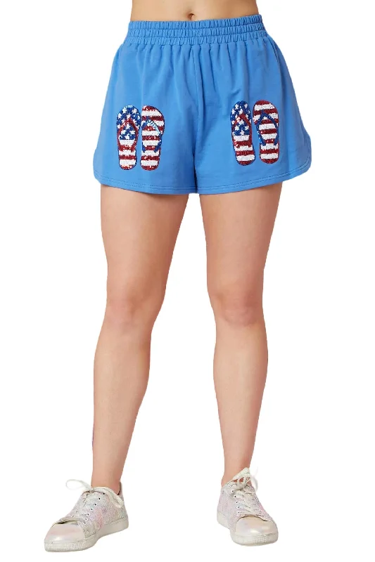 America And Flip Flops Sequin Shorts In Blue