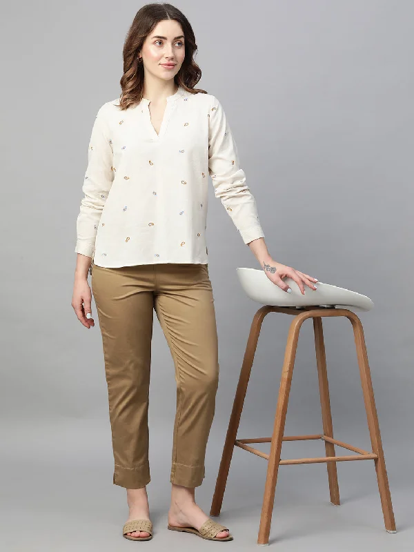 Women's Natural Linen Cotton Regular Fit Blouse