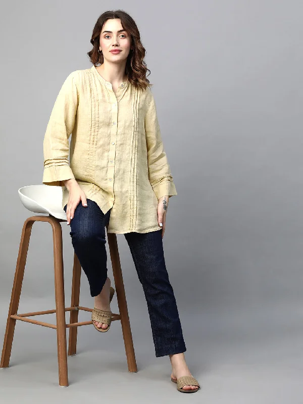 Women's Beige Linen Regular Fit Blouse