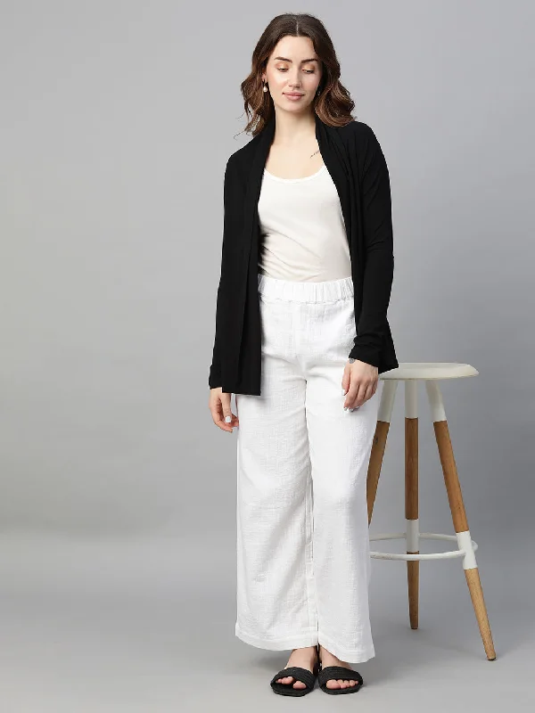 Women's Black Cotton Bamboo Elastane Regular Fit Shrug