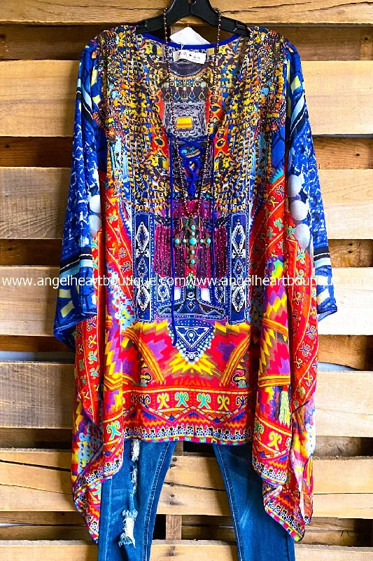 AHB EXCLUSIVE: Flower Child Oversized Sheer Tunic/Kaftan  - Red Mix