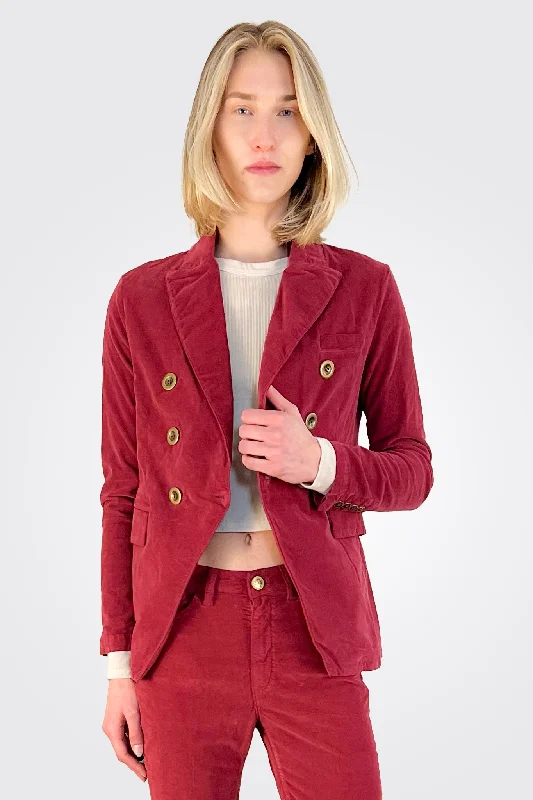 Caroline Double Breasted Velvet Blazer - Ruby