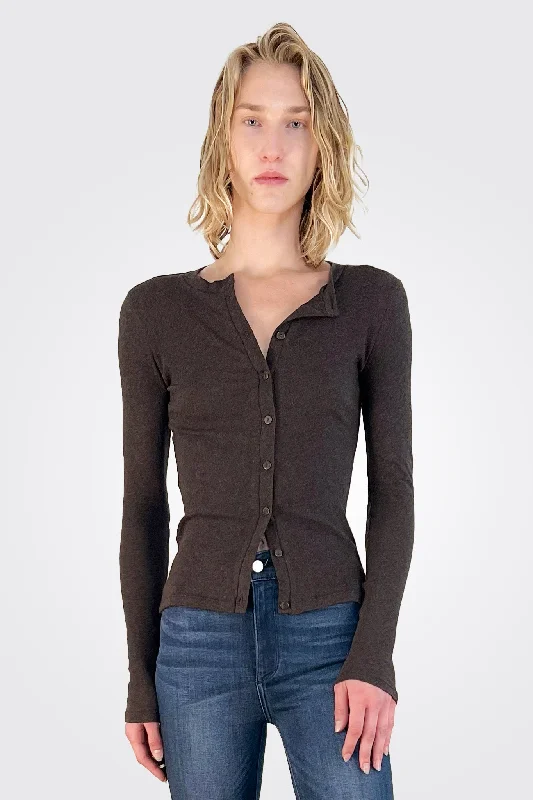 Cashmere Long Sleeve Cardigan - Dark Brown