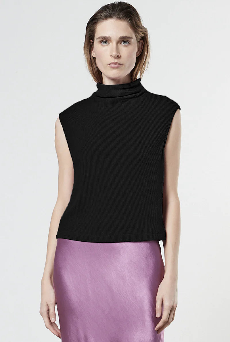 Sleeveless Knit Turtleneck Top - Black