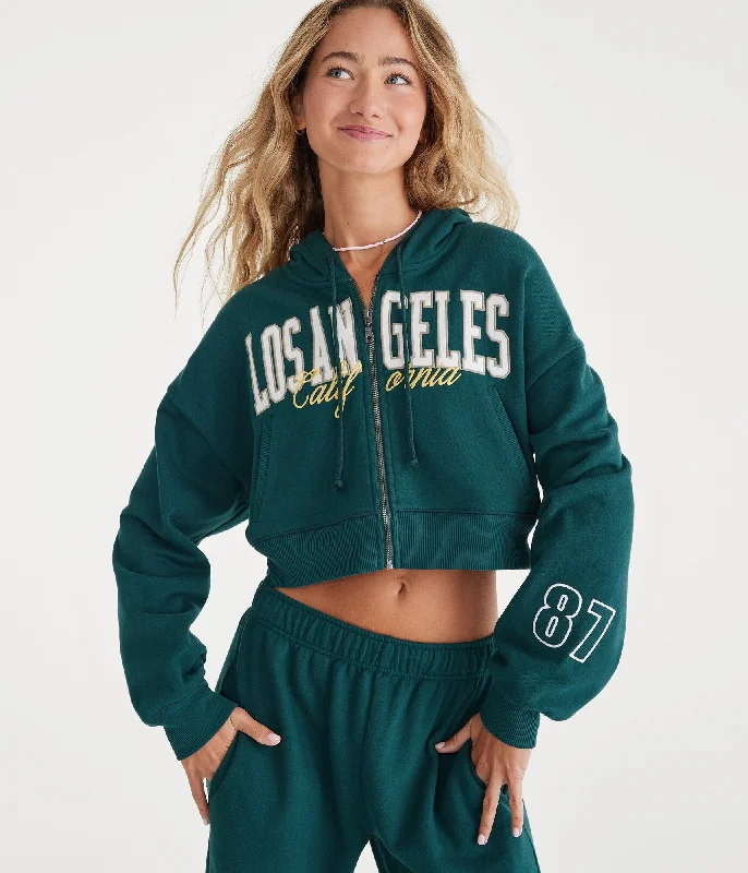 Aeropostale Los Angeles Oversized Cropped Full-Zip Hoodie