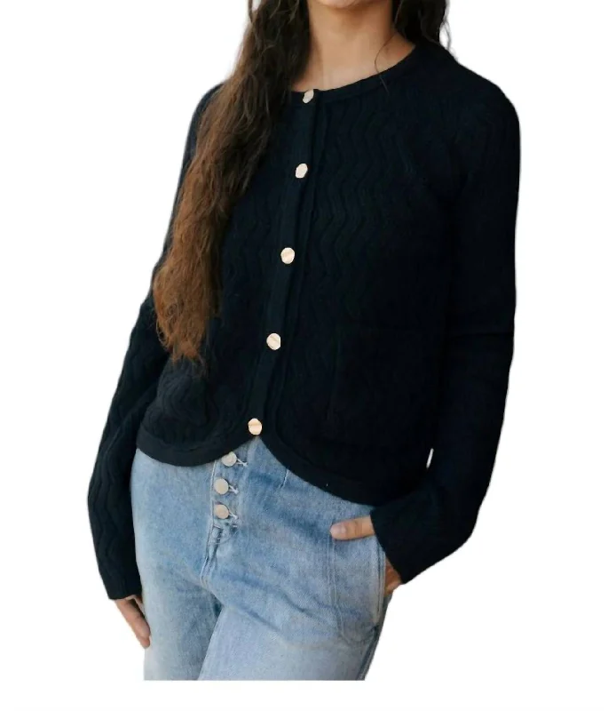 Chevron Button Down Cardigan In Black