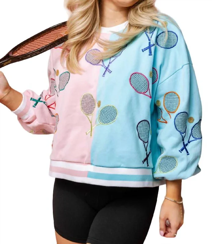 Colorblock Tennis Sweatshirt In Light Pink/blue