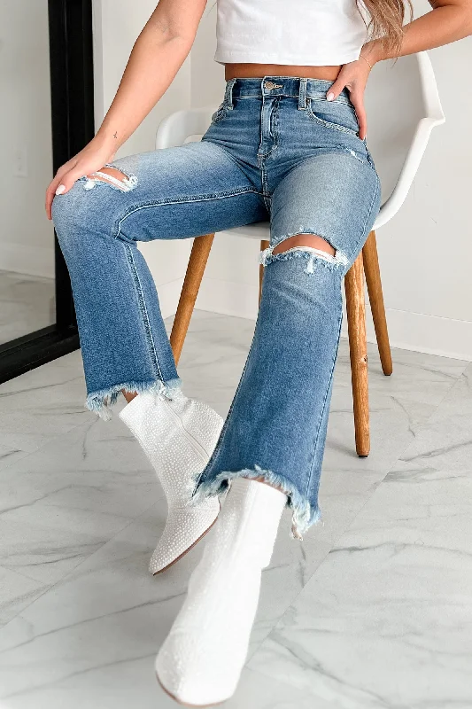 Melbourne High Rise Distressed Sneak Peek Straight Leg Jeans (Medium Light)