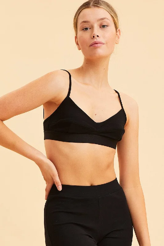 Black Triangle Bralette Cotton Stretch Seam Detail