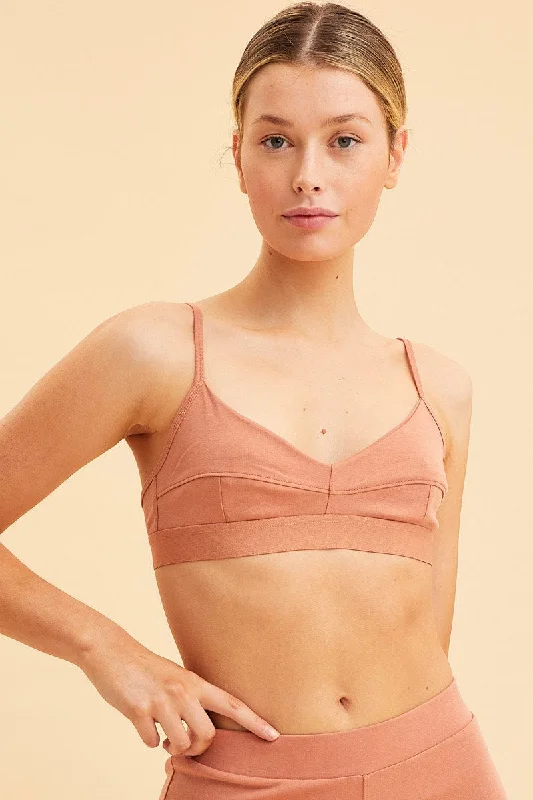 Orange Triangle Bralette Cotton Stretch Seam Detail