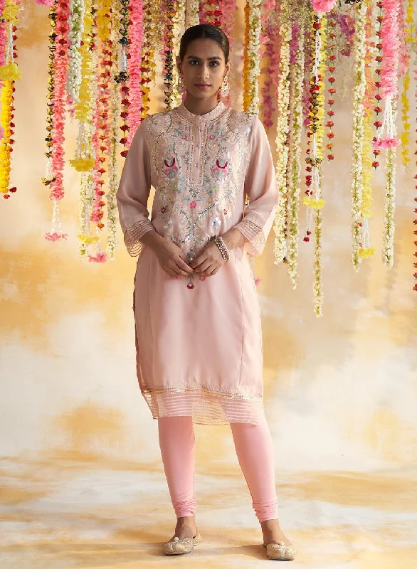 Pearl Peach Kurta With Embroidery