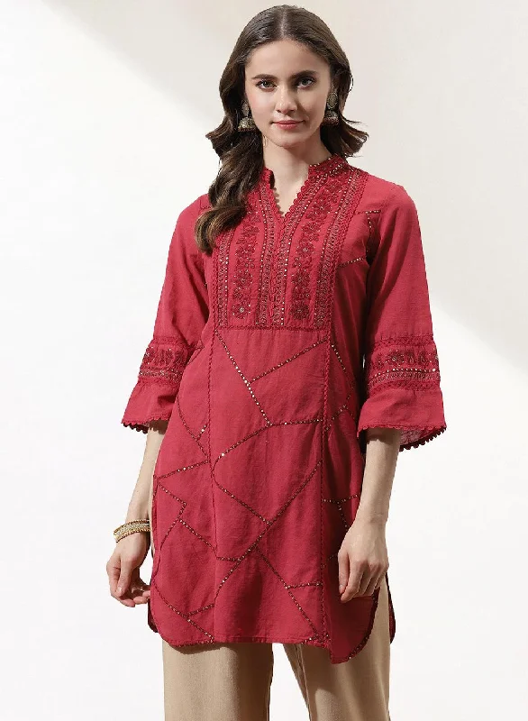 Red Kurti With Delicate Embroidery