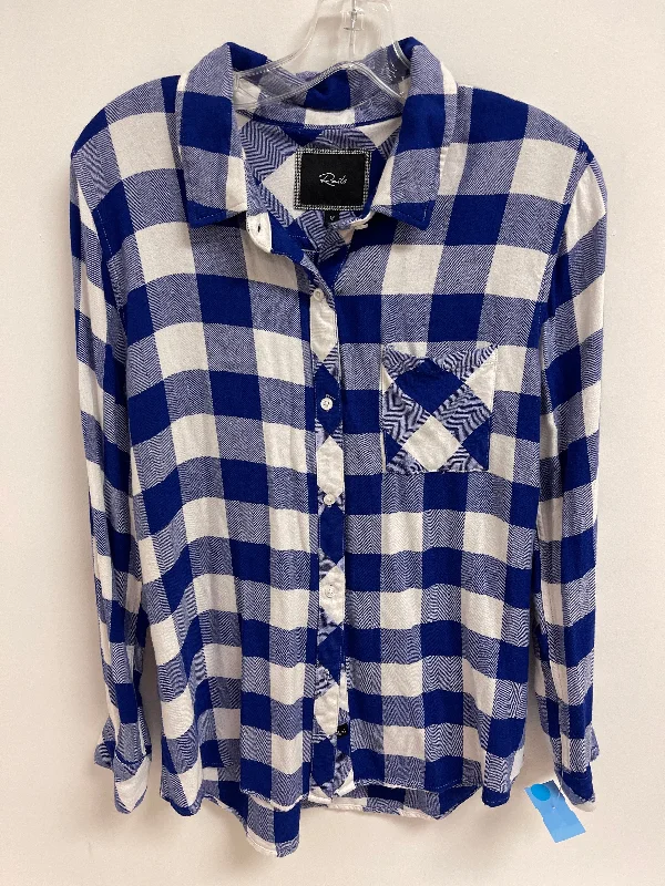 Top Long Sleeve By Rails In Blue & White, Size: M