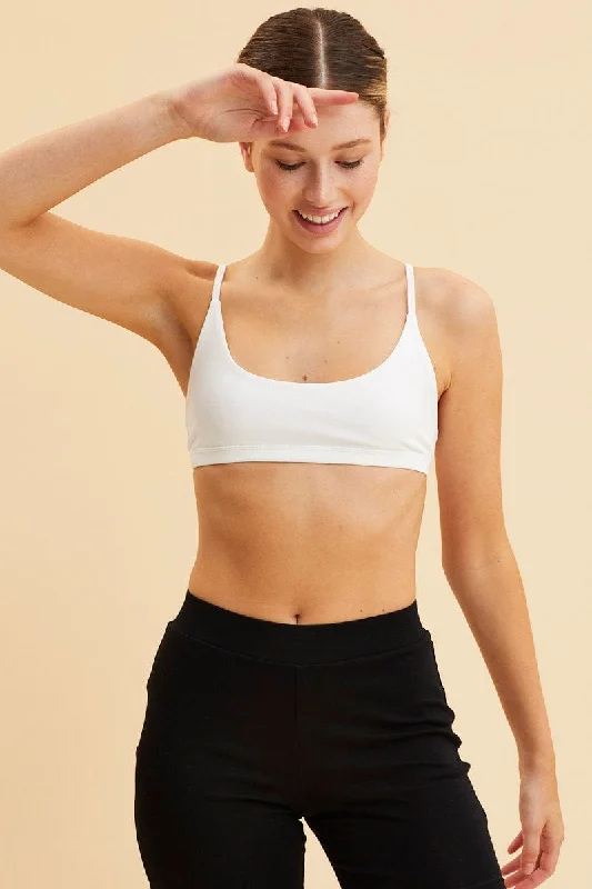 White Cotton Bralette Cotton Stretch Scoop Neck