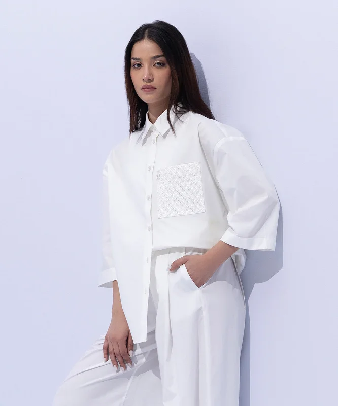 Oversized Shirt with Embroidered Pocket