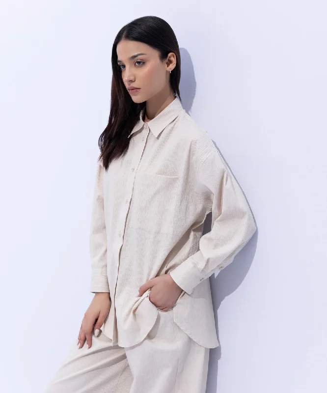 Seersucker Oversized Shirt with Pocket