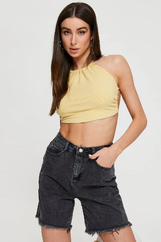 Yellow Halter Top Ribbed