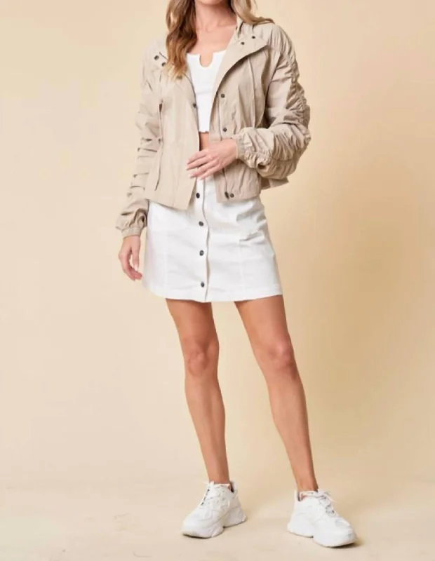 Drawstring Parachute Jacket In Beige