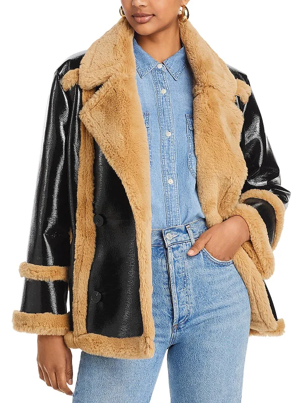 Filpa Womens Faux Shearling Trim Heavy Trucker Jacket