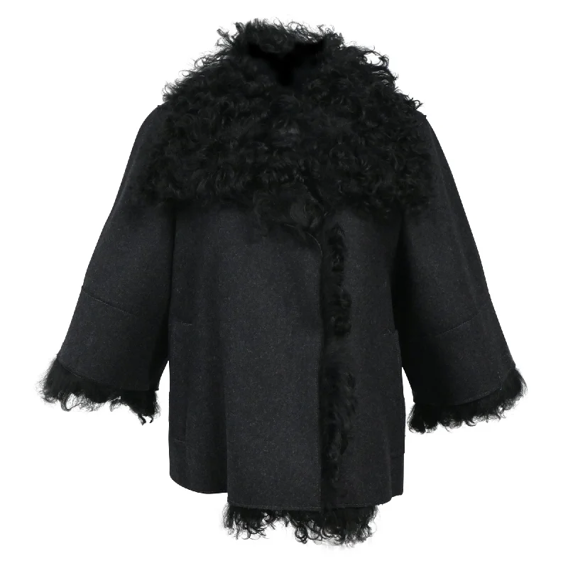 Marni Shearling Fur-Lined Jacket in Black Wool