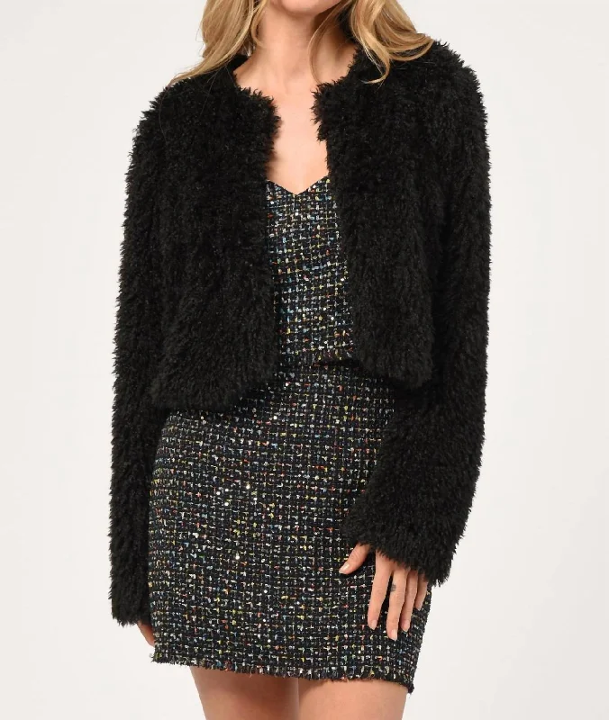 Thalia Faux Fur Cropped Coat In Black