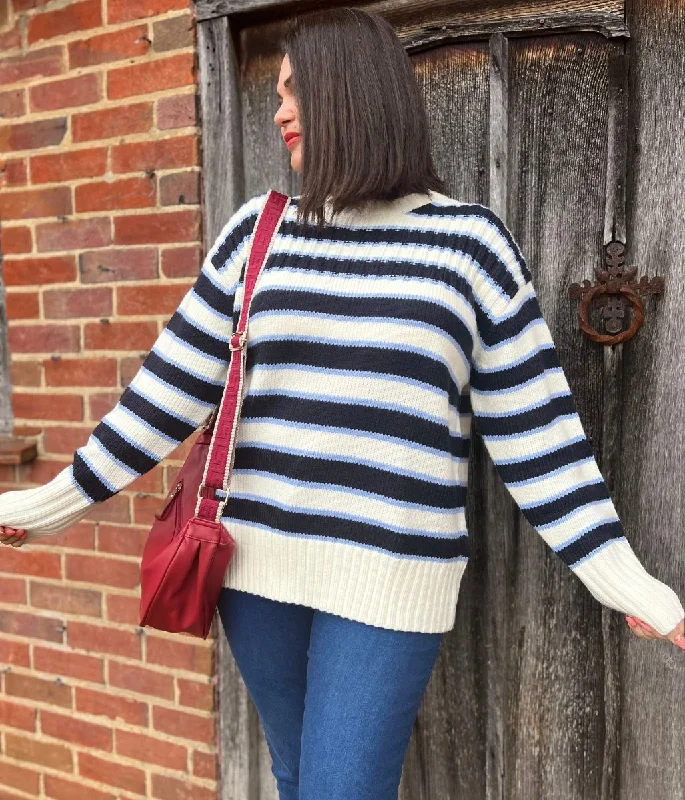 Navy Striped Textured Jumper