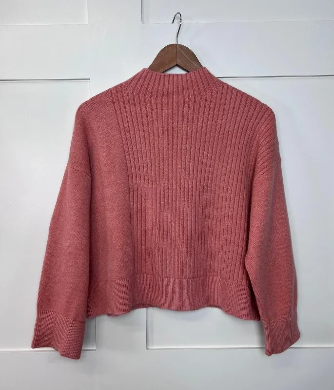 Dusky Pink Part Ribbed Funnel Neck Jumper