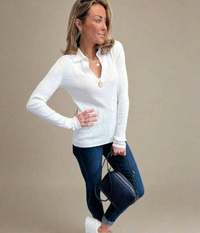 Ivory Collared Ribbed Jumper