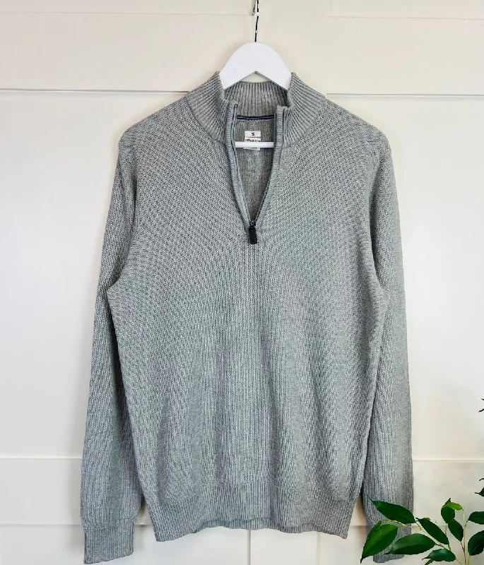 Mens Grey Cotton 1/4 Zip Jumper